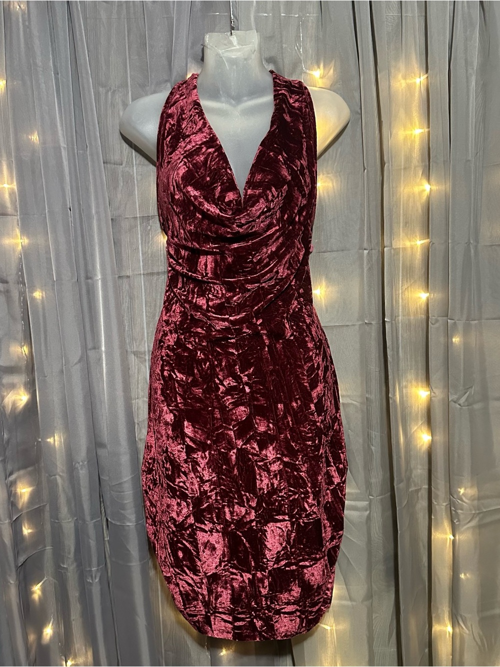 Charlotte Russe burgundy velvet/velour cowl neck backless mini dress Y2K 2000’s